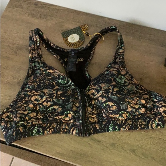 NWT Mint Lace Gold Metallic Zip Up Sports Bra - Picture 1 of 5